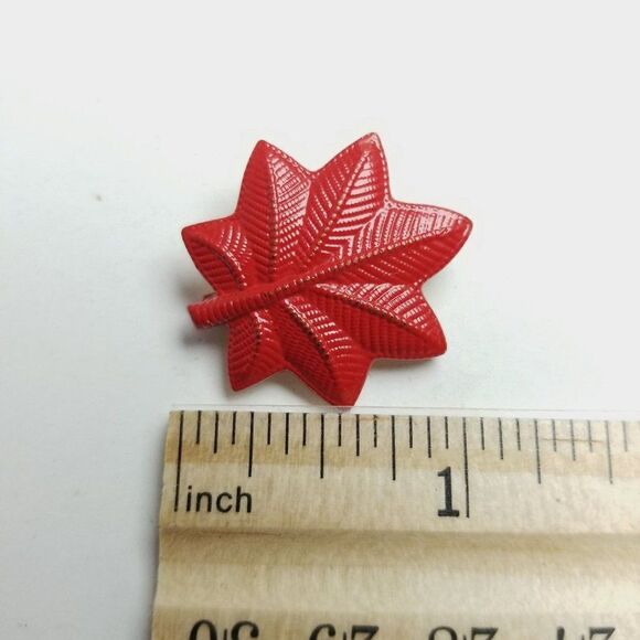 Vintage Red Enamel Leaf Shape Brooch, Stamped All In Jest on Back, Lapel Pin - Picture 5 of 7